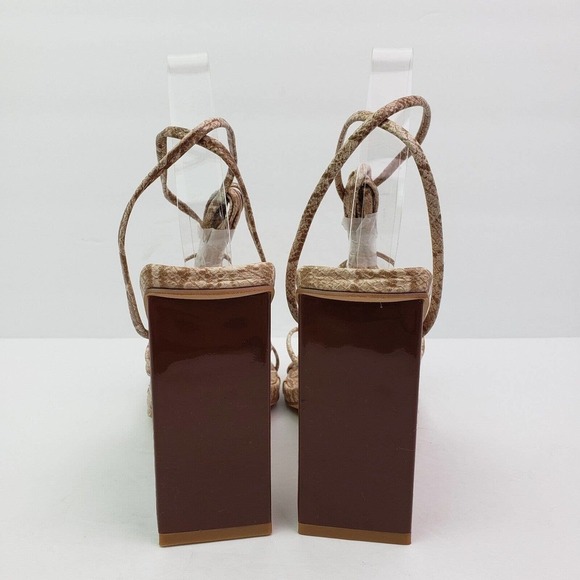 Miss Lola Rayez Womens Sz 8 Tan Snake Skin Pattern Ankle Ties 4.75" Heel Sandals - Picture 7 of 11